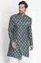 VASTRAMAY Men's Dark Green Silk Blend Sherwani Only Top